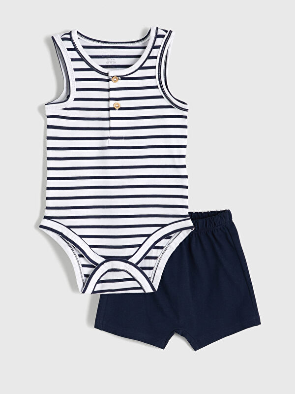 LCW baby Çizgili Erkek Bebek Çıtçıtlı Body ve Şort 2'li