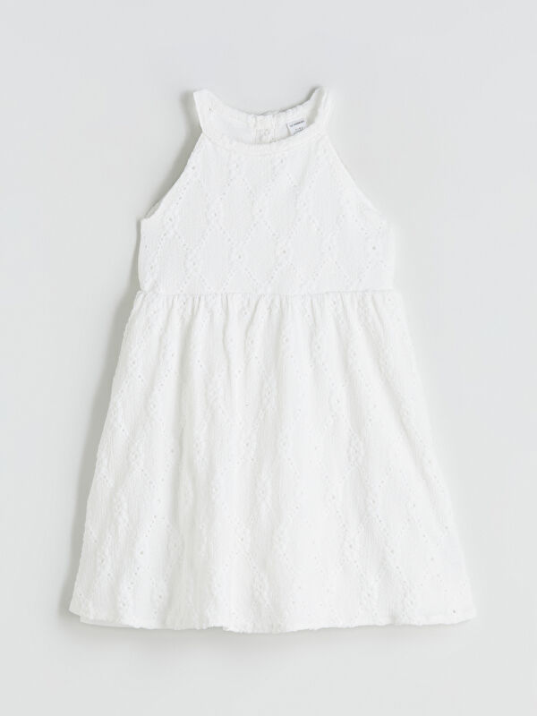 LCW Kids Halter Yaka Nakışlı Kız Çocuk Elbise