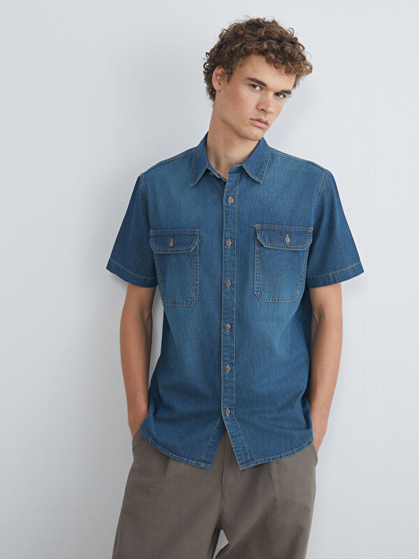 LCW Jeans Regular Fit Kısa Kollu Erkek Jean Gömlek