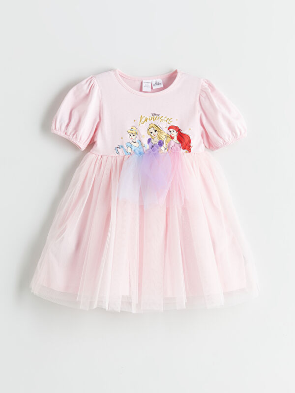 LCW Kids Cinderella Aurora ve Ariel Baskılı Kız Çocuk Elbise