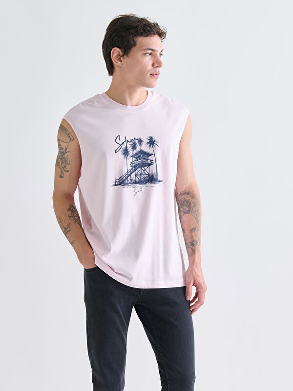 XSIDE Rundhalsausschnitt Bedrucktes Ärmelloses T-Shirt für Herren