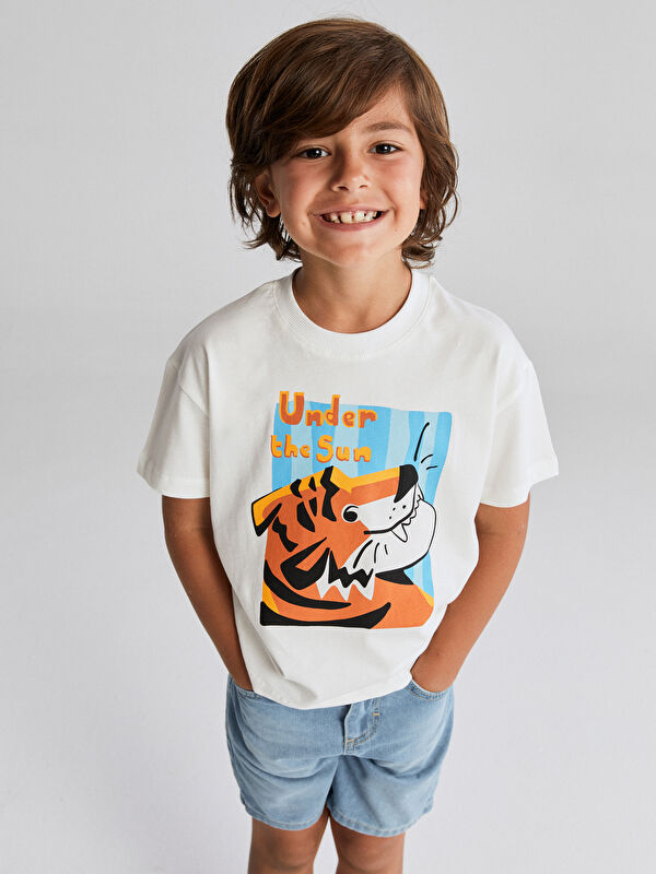 LCW Kids Bisiklet Yaka Kaplan Baskılı Erkek Çocuk Tişört