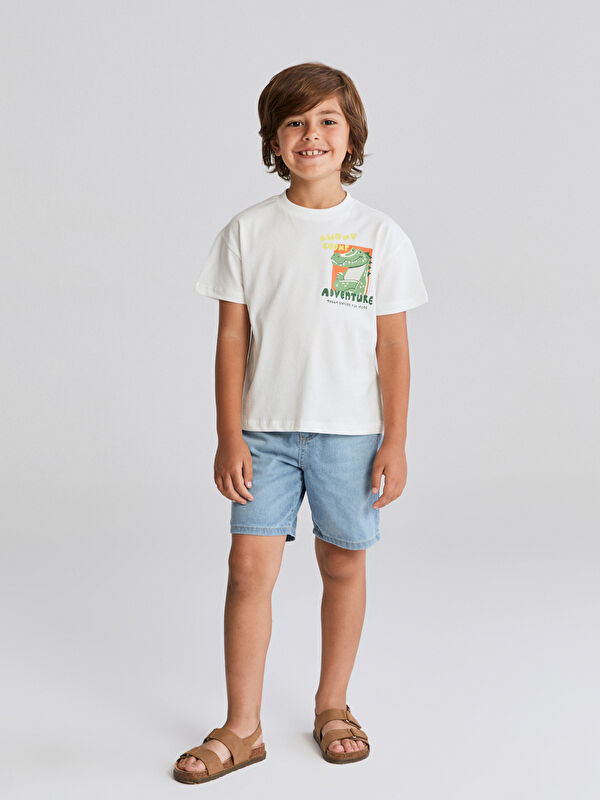 LCW Kids Bisiklet Yaka Dinozor Baskılı Erkek Çocuk Tişört