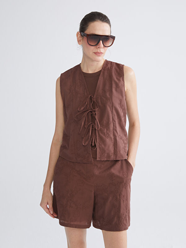 LCWAIKIKI Classic V-Ausschnitt Bestickte Bluse mit Schleife