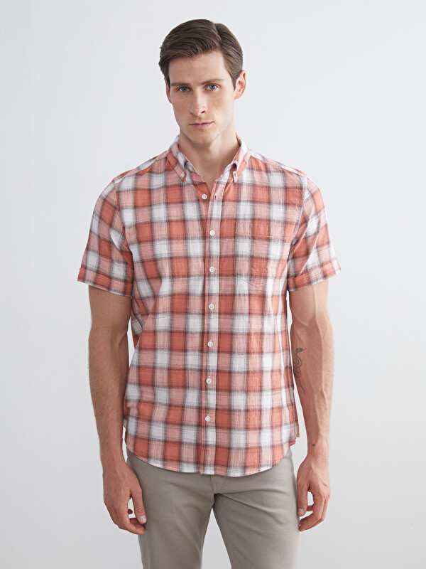 LCWAIKIKI Classic Regular Fit Kısa Kollu Ekose Poplin Erkek Gömlek
