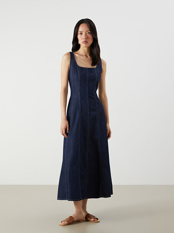 LCW Vision Kare Yaka Mini Jean Elbise