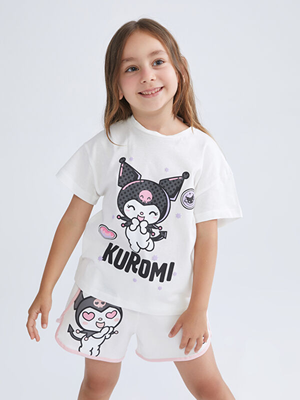 LCW Kids Bisiklet Yaka Kuromi Baskılı Kız Çocuk Tişört