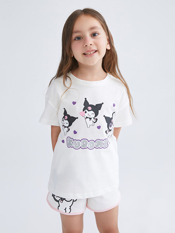 LCW Kids Bisiklet Yaka Kuromi Baskılı Kız Çocuk Tişört