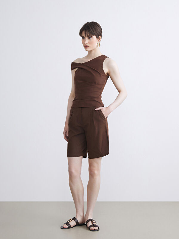 Soulife Loose Fit Keten Karışımlı Kadın Pileli Şort