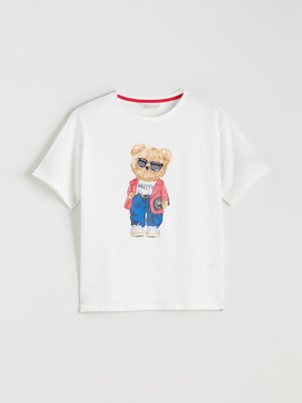 LCW DREAM Bisiklet Yaka Ayı Teddy Baskılı Kadın Pijama Üstü