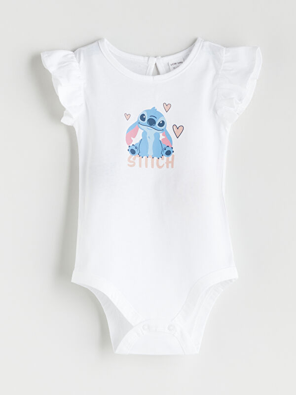 LCW baby Bisiklet Yaka Stitch Baskılı Kız Bebek Çıtçıtlı Body
