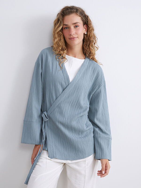 LCW Modest Kruvaze Yaka Dokulu Oversize Kadın Kimono