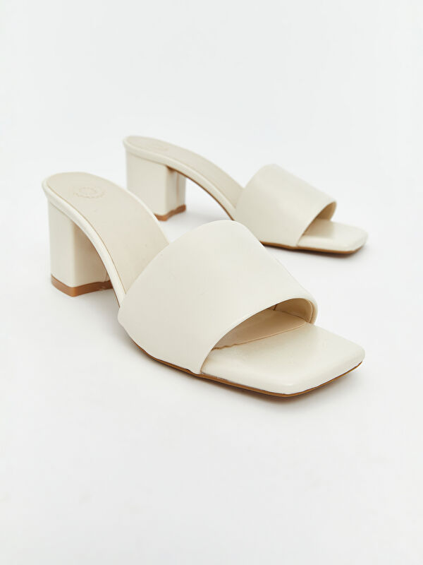 Deri Görünümlü Kadın Topuklu Terlik - Görsel 3