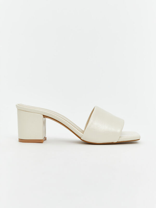 Deri Görünümlü Kadın Topuklu Terlik - Görsel 4