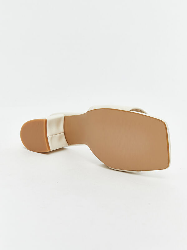 Deri Görünümlü Kadın Topuklu Terlik - Görsel 5