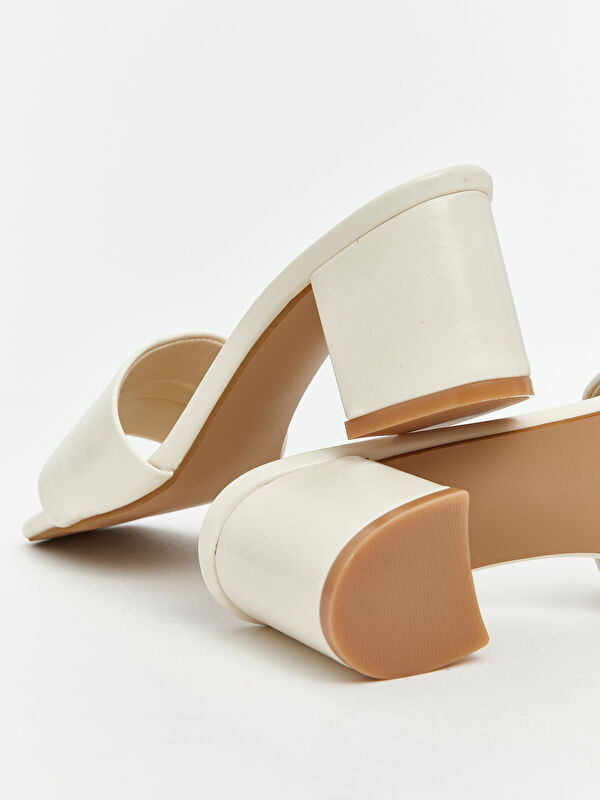 Deri Görünümlü Kadın Topuklu Terlik - Görsel 6