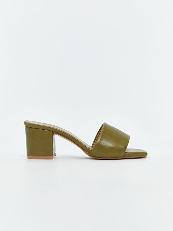 Lcw Steps Ekru Lcw Steps Deri Görünümlü Kadın Topuklu Terlik