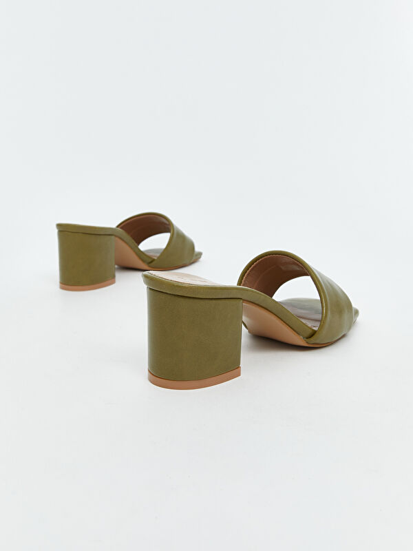 Lcw Steps Ekru Lcw Steps Deri Görünümlü Kadın Topuklu Terlik