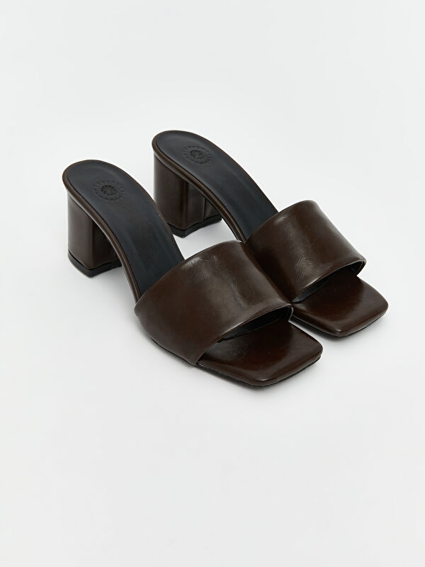 Lcw Steps Ekru Lcw Steps Deri Görünümlü Kadın Topuklu Terlik