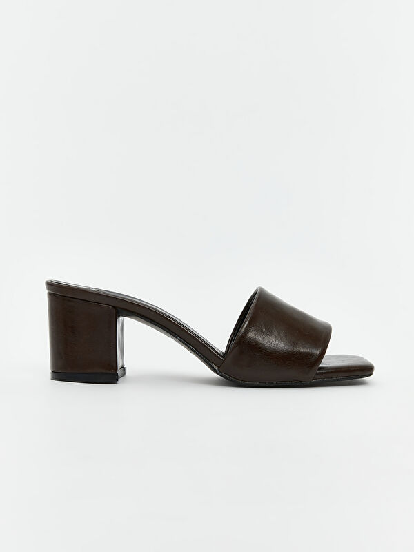 Lcw Steps Ekru Lcw Steps Deri Görünümlü Kadın Topuklu Terlik