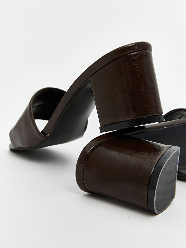 Lcw Steps Ekru Lcw Steps Deri Görünümlü Kadın Topuklu Terlik