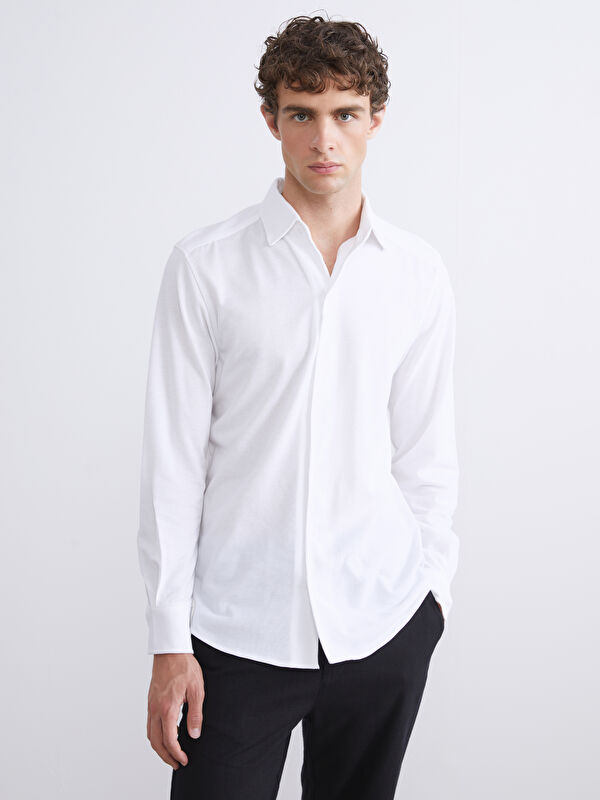 SOUTHBLUE Slim Fit Uzun Kollu Keten Görünümlü Erkek Gömlek