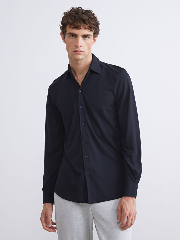 SOUTHBLUE Slim Fit Uzun Kollu Keten Görünümlü Erkek Gömlek