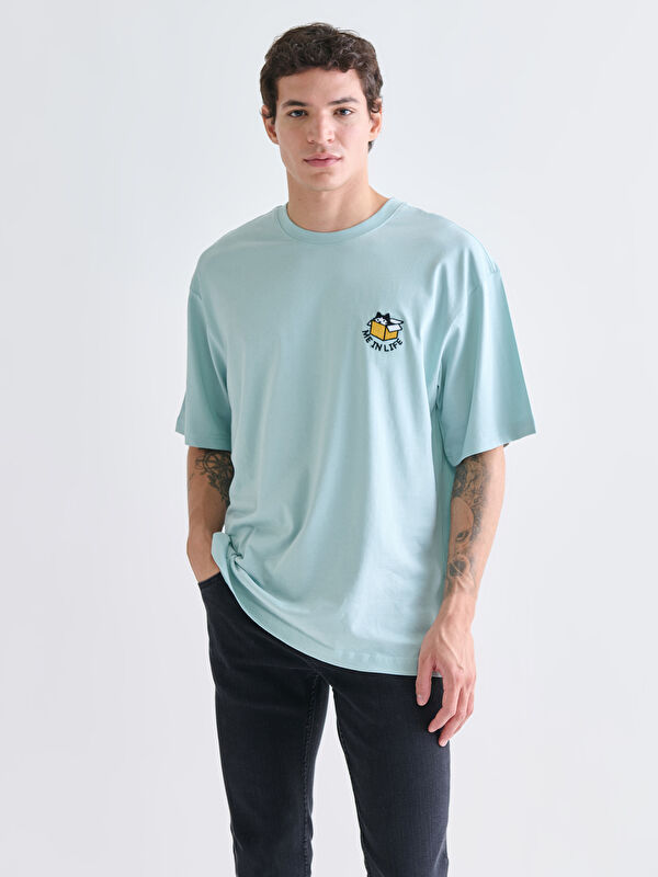 XSIDE Rundhalsausschnitt Besticktes T-Shirt für Herren