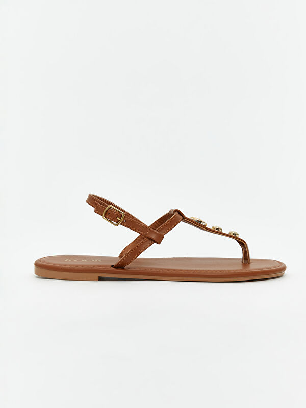 Deri Görünümlü Kadın Sandalet - Görsel 3