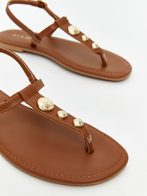 Deri Görünümlü Kadın Sandalet - Görsel 4