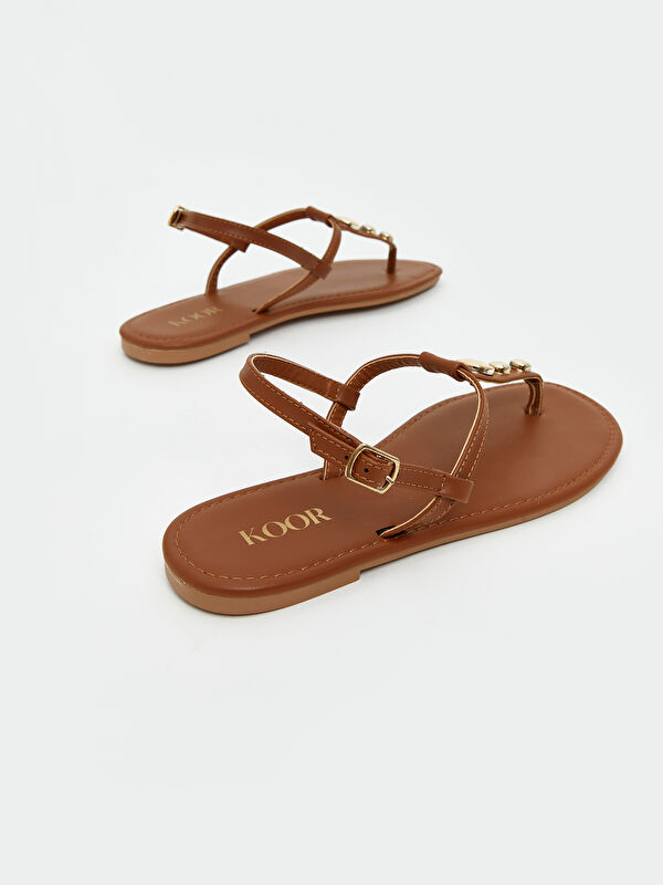 Deri Görünümlü Kadın Sandalet - Görsel 6