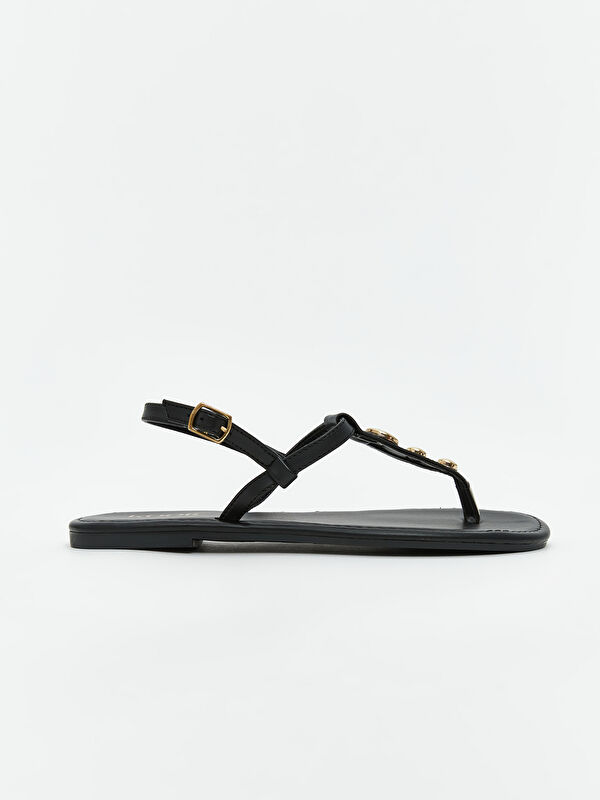 Deri Görünümlü Kadın Sandalet - Görsel 3