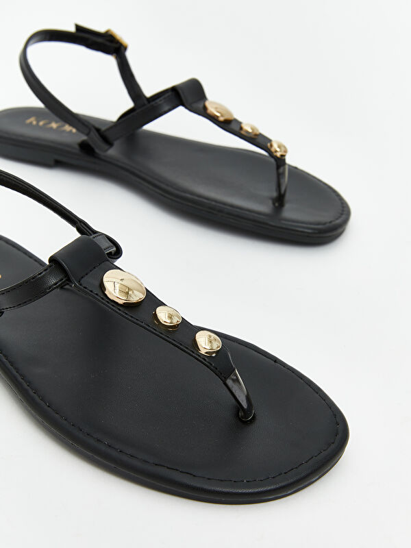 Deri Görünümlü Kadın Sandalet - Görsel 4