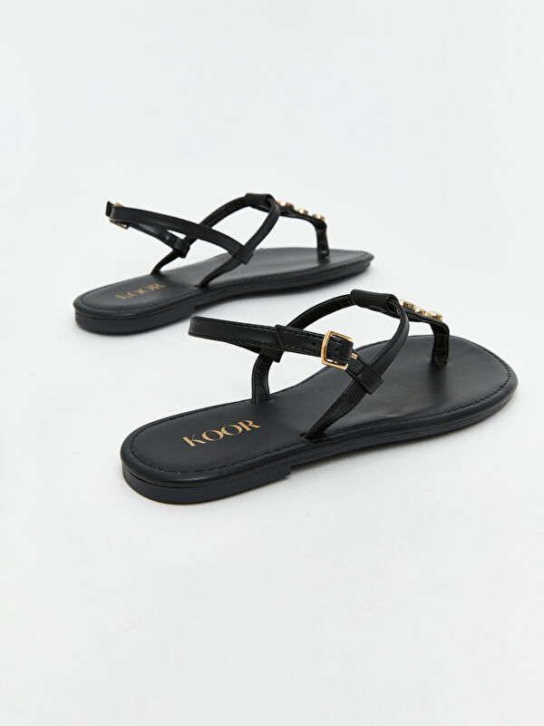 Deri Görünümlü Kadın Sandalet - Görsel 6