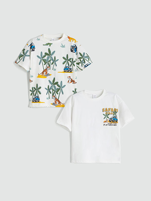 LCW Kids Rundhalsausschnitt Bedrucktes T-Shirt für Jungen 2er-Pack