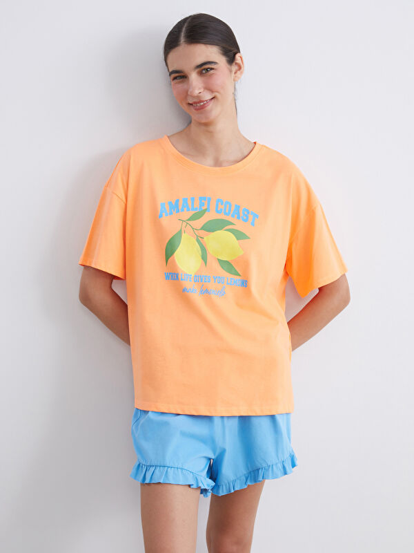 LCW DREAM Bisiklet Yaka Baskılı Kadın Şortlu Pijama Takımı