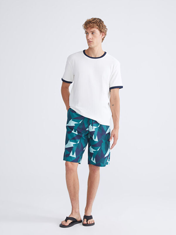LCW SWIMWEAR Diz Hizası Boy Desenli Erkek Deniz Şortu