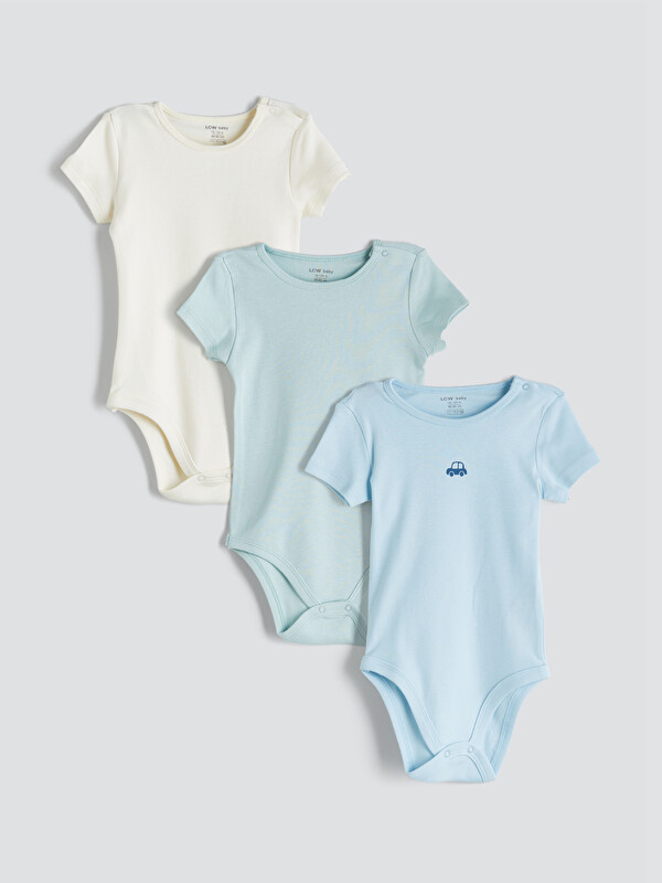 LCW baby Bisiklet Yaka Erkek Bebek Çıtçıtlı Body 3'lü