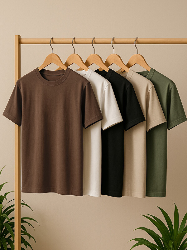 LCWAIKIKI Classic Bisiklet Yaka Erkek Tişört 5'li Paket