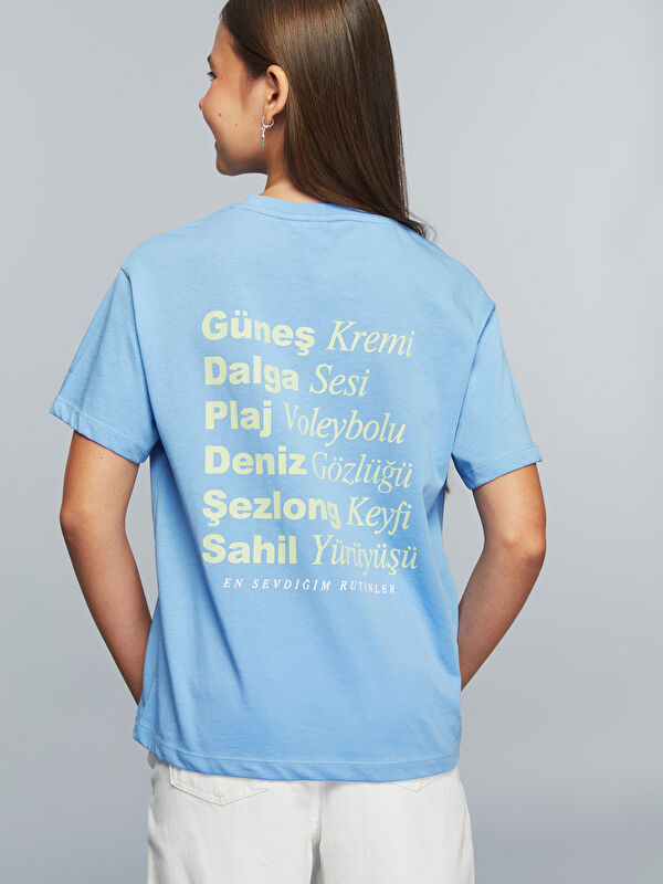 LCW Kids Bisiklet Yaka Slogan Baskılı Kız Çocuk Tişört