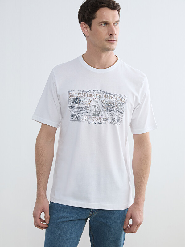 SOUTHBLUE Crew Neck Short Sleeve Printed Combed Cotton Men's T-shirt