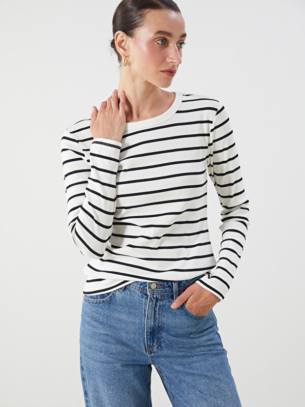 LCW EVERYDAY Bisiklet Yaka Çizgili Kadın Body