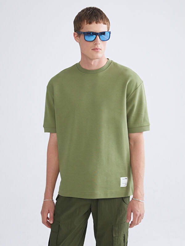 XSIDE Haki Bisiklet Yaka Erkek Tişört - W50170Z8-H0E | LCW