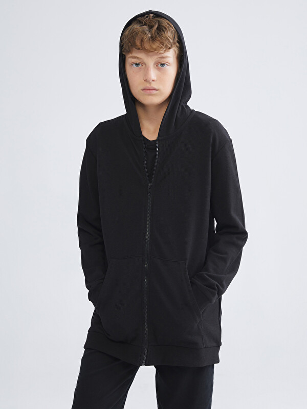 LCW Kids Kapüşonlu Erkek Çocuk Fermuarlı Sweatshirt