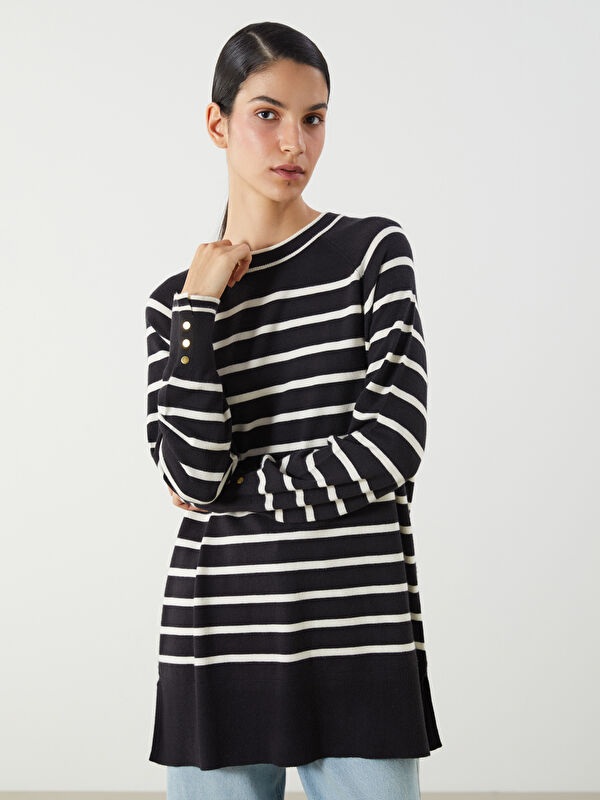 LCW Modest Crew Neck Striped Women's Knitwear Tunic