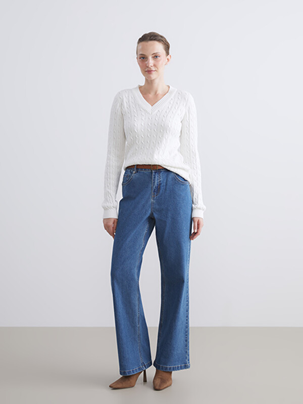 LCW Comfort әйелдерге арналған серпімді белдік кең балақ джинс шалбар