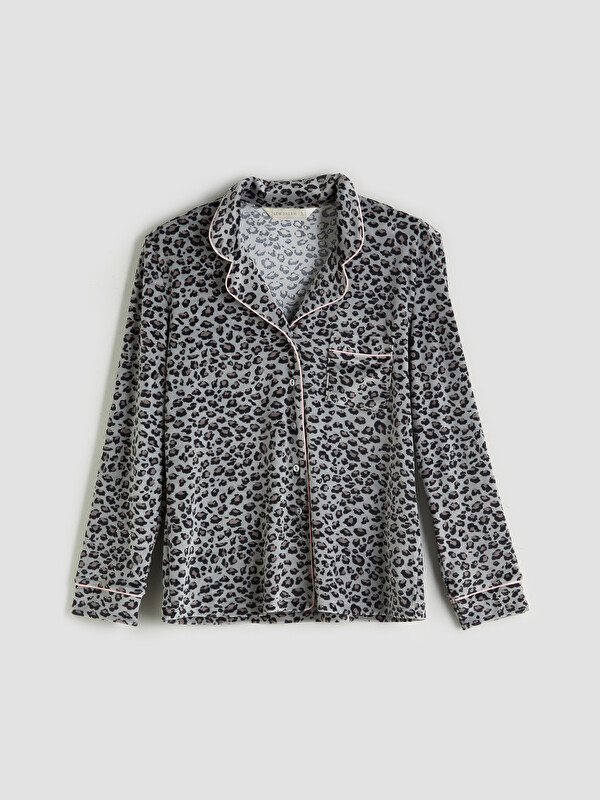 LCW DREAM Gömlek Yaka Leopar Desenli Kadın Pijama Üstü