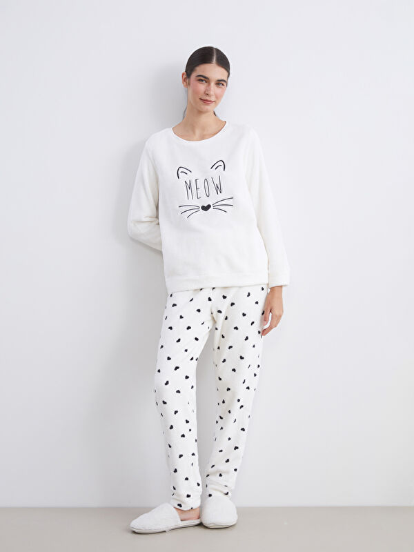 LCW DREAM Bisiklet Yaka Nakışlı Kadın Pijama Takımı