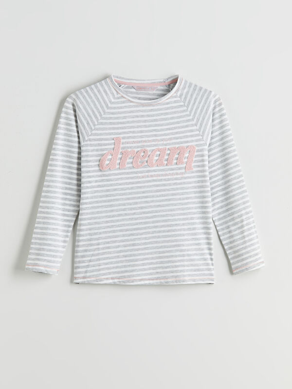 LCW DREAM Bisiklet Yaka Çizgili Kadın Pijama Üstü