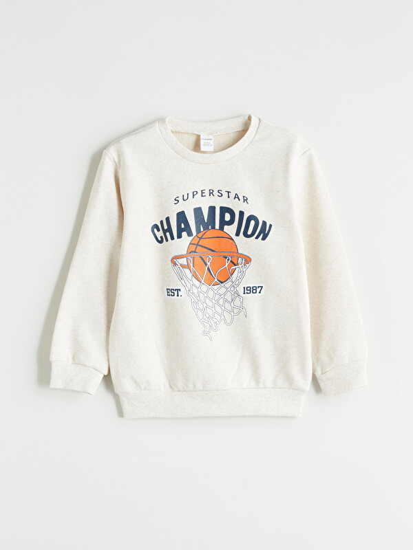 LCW Kids Bisiklet Yaka Baskılı Erkek Çocuk Sweatshirt
